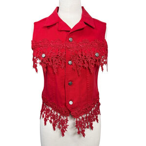 Vintage Watch L.A. Red Denim Lace Vest Women’s Small Made in USA